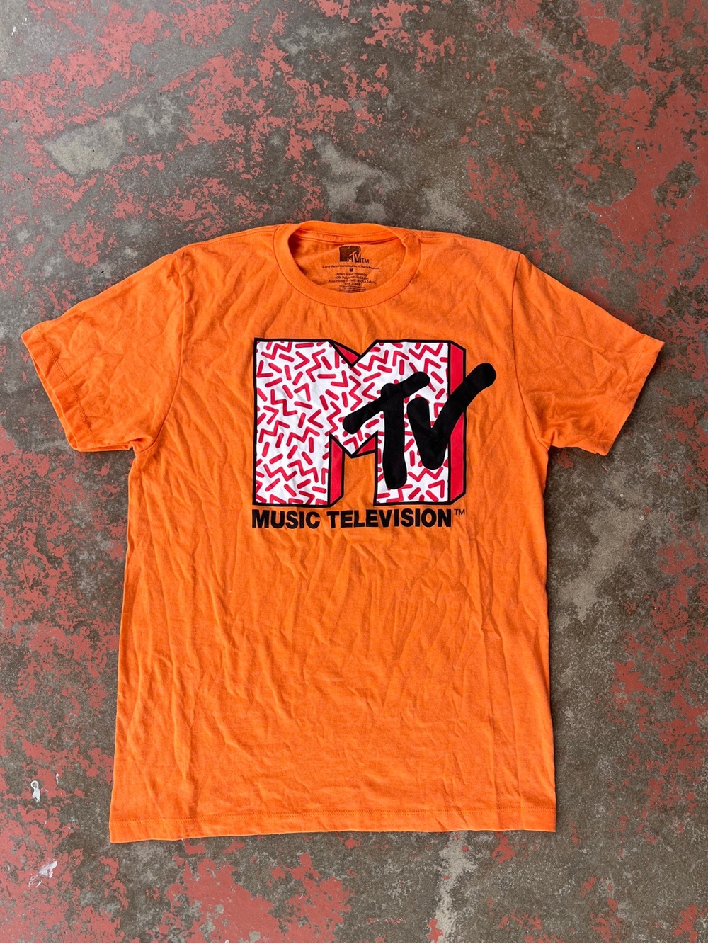 MTV Bold Orange Tee with Red & Black Logo MTV Graphic T Shirt Size Medium NWOT